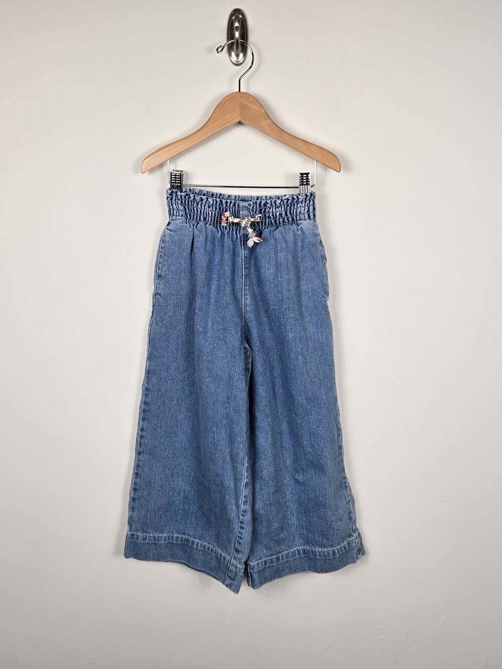 Zara Kids Girls Wide Leg Jeans Size 7 Blue Ankle Length Pull On Denim - Picture 2 of 7